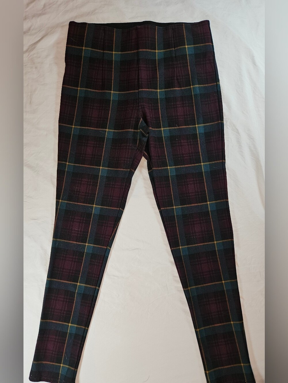 Slim Factor Investment Womens Red Plaid Elastic Waist Pull On Legging Pants Sz M - Picture 5 of 16
